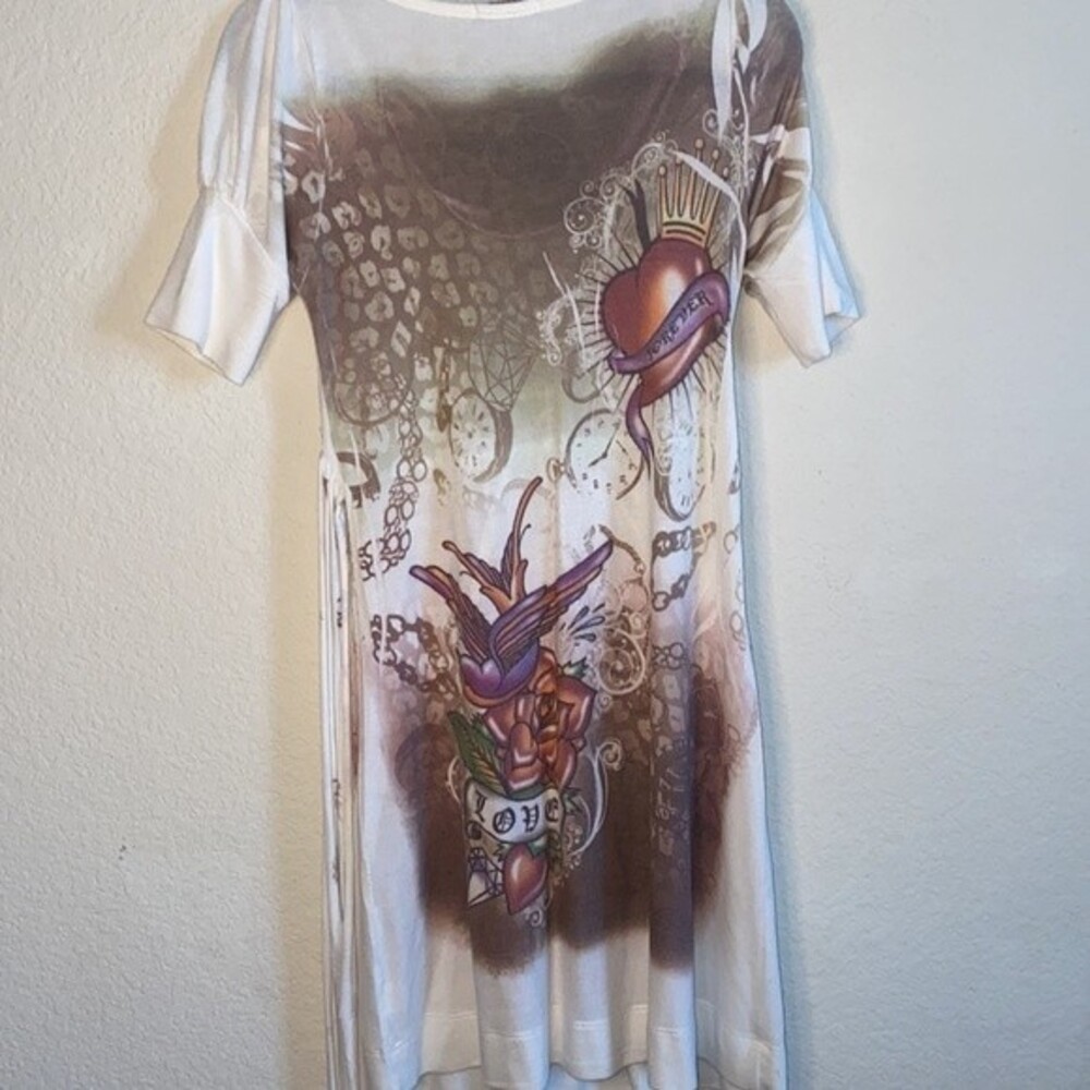 women vintage babydoll dress y2k 90s tattoo rock art M heart rock punk sexy - Picture 8 of 12
